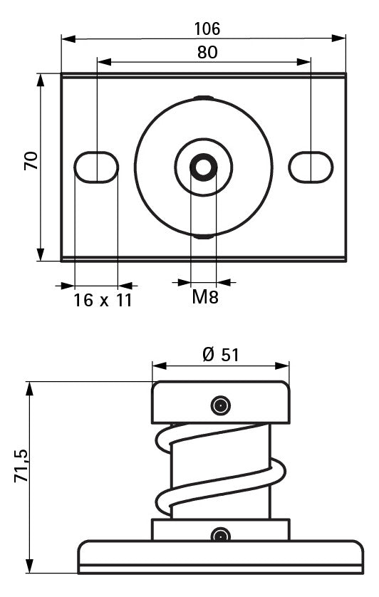 Walraven Stahlfederdämpfer VibraTek MS-1 M8, max. 50N, 70x106x71,5mm | 2800300050