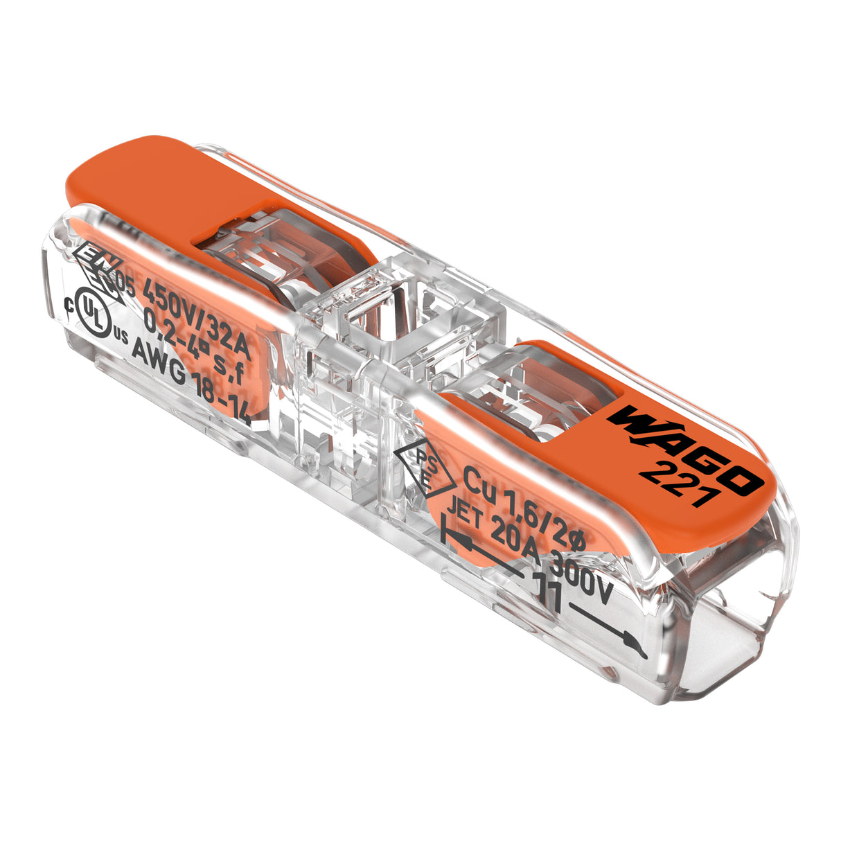 WAGO Steckklemme 2f 450V 32A 0,2-4qmm Serie 221 221-2411 m.BetätiHebel 4qmm