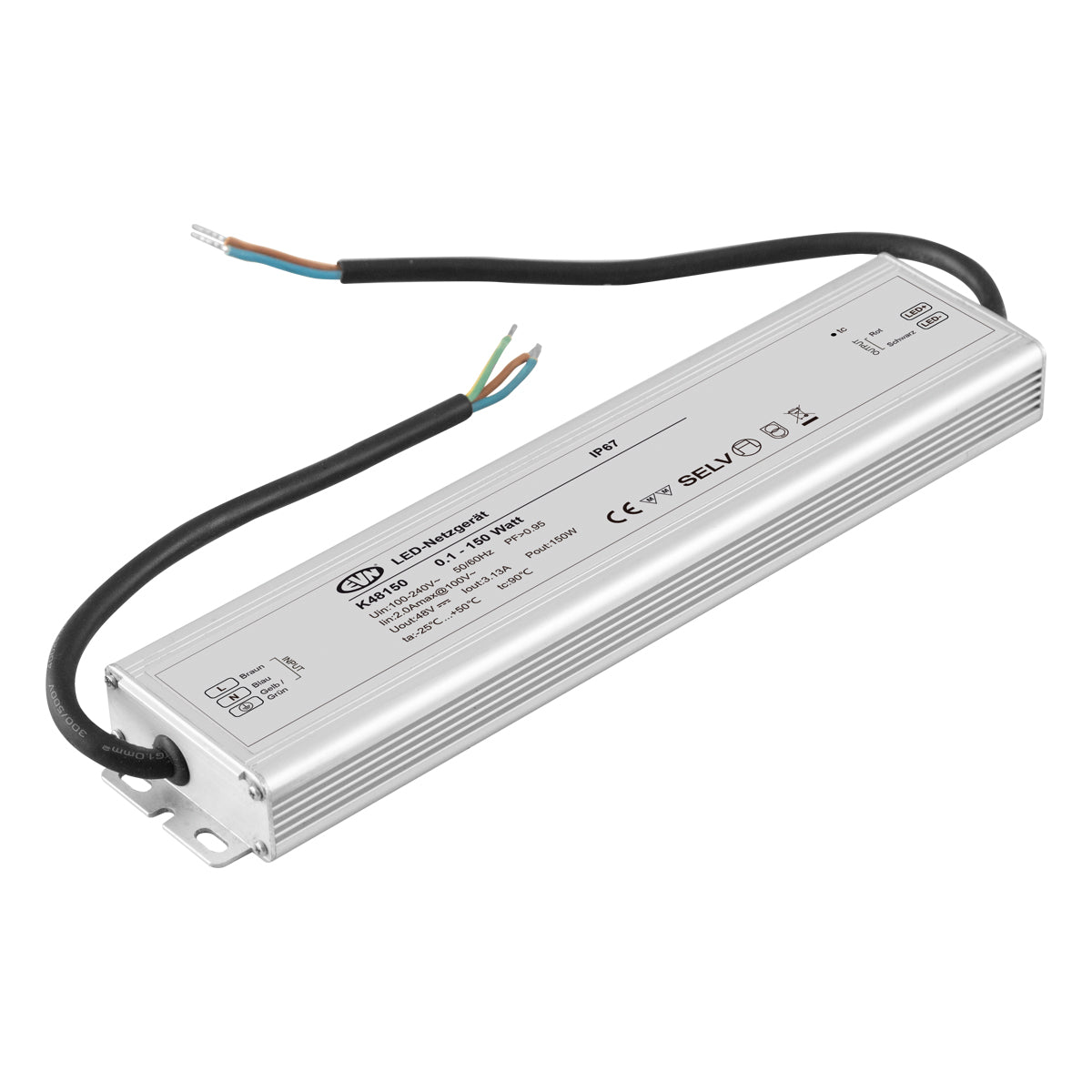 EVN LED-Trafo 0,1-150W 48V IP67 stat K48150 Metallgeh 270x61x25mm