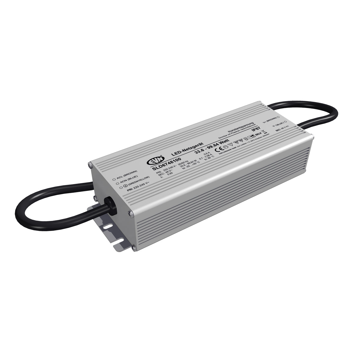 EVN LED-Trafo 33,6-99,84W 48V IP67 stat SLD6748100 Metallgeh 192x70x40mm