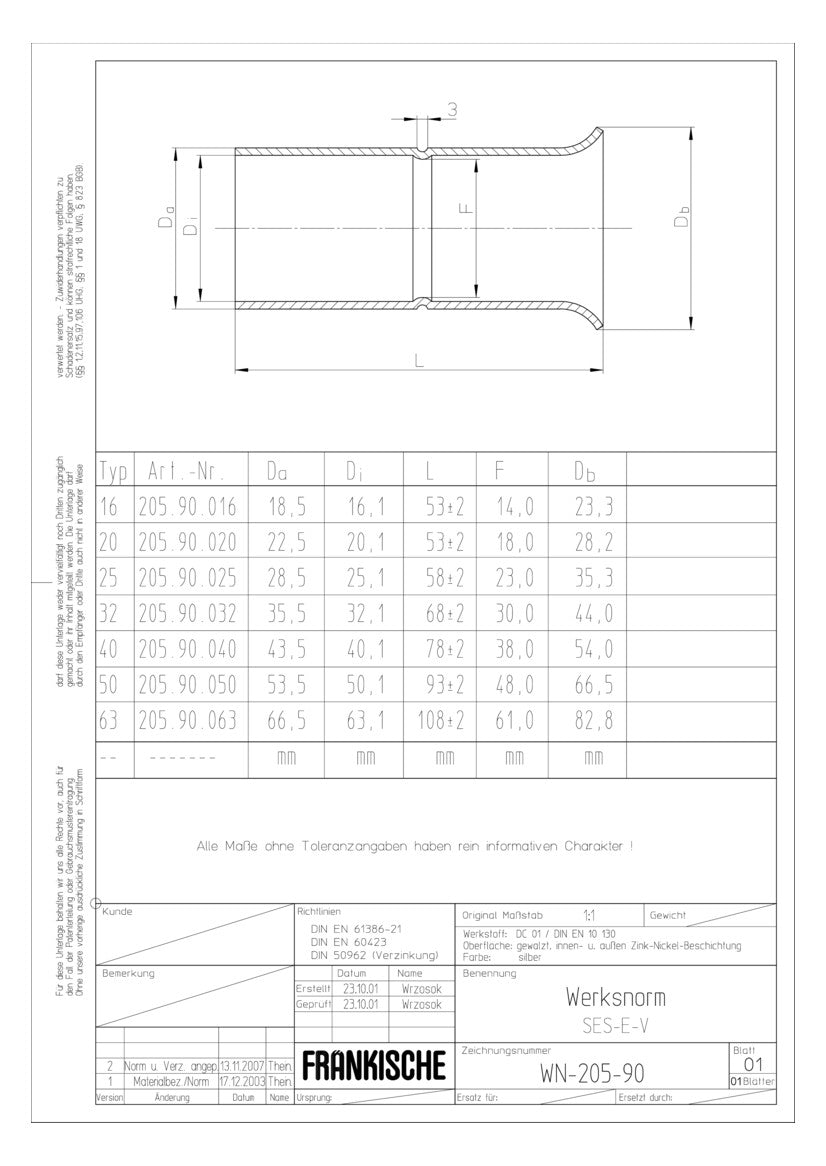 FRÄNKISCHE Steckendtülle Metall  40mm SES-E-V 40 verzinkt Zn-Ni zink g/vz