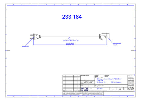 BACHMANN EURO-Verlängerung 2m 2x0,75qmm 233.184 2,5A sw IP20 Euro-Steck 0-70°C