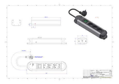BACHMANN Steckdosenleiste 3f sw 2m 35° PRIMO 330.070 m.Ein/Aus IP20 1,5qmm