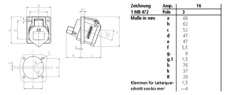 MENNEKES CEE-Anbausteckdose 3p 16A 6h 857 230V/bl IP44 Schraubkl abgew Kst