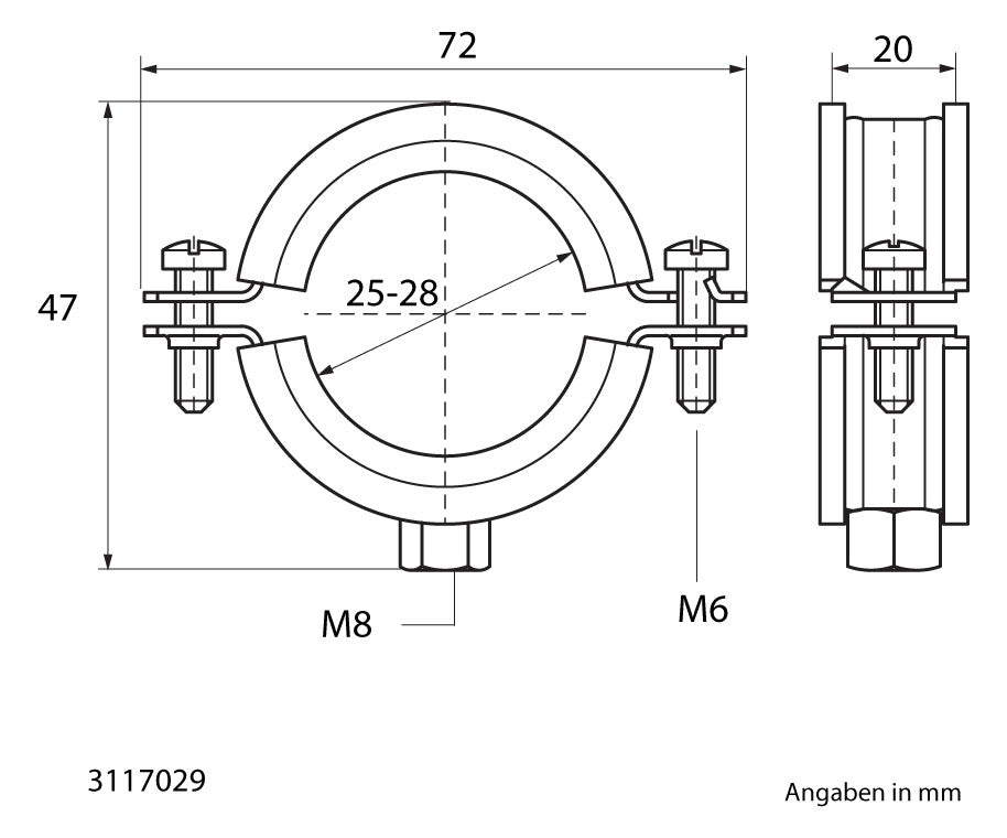 WALRAVEN Rohrschelle Bifix 1301 VA1.4404 25-28 mm EPDM M8 Zweischraubenschelle