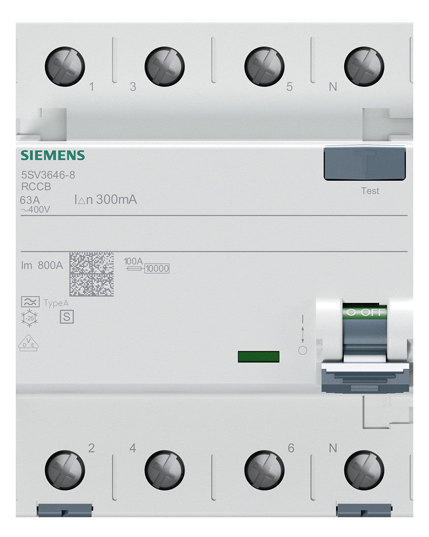 SIEMENS FI-Schutzschalter A 4p 440V 63A 5SV3646-8 0,3A sel 4TE REG 10kA