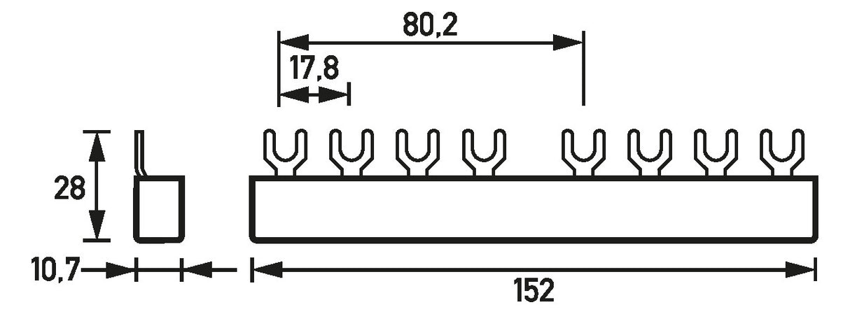 DOEPKE Phasenschiene 3+N 17,8mm 152mm BG4.2.10 10qmm 63A Gabel isol