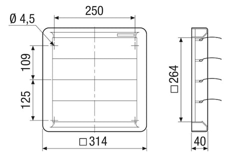MAICO Wand-Jalousieklappe Kst 370x370mm AS 25  255mm ausblas Mit Einbaurahmen