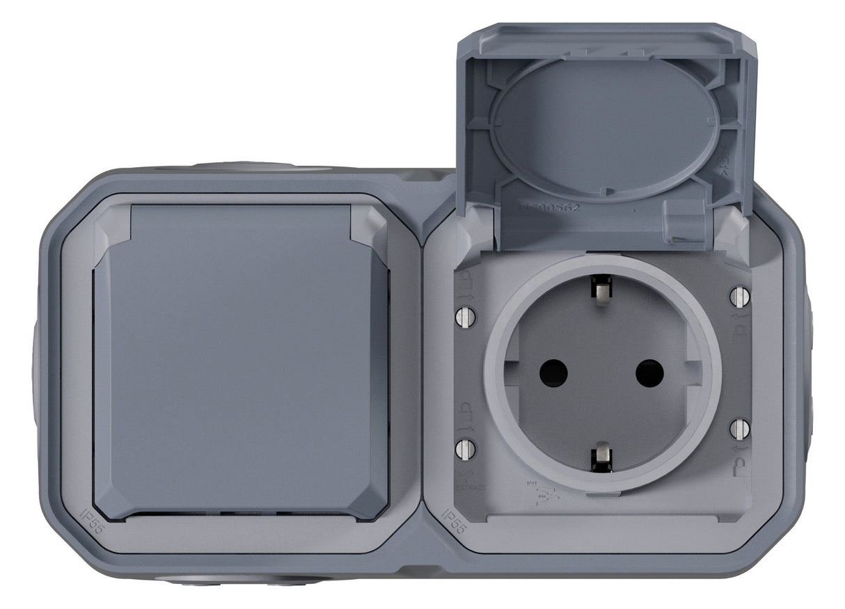 LEGRAND Steckdose 2f gr mt AP m.BS IP44 Legrand 069742L