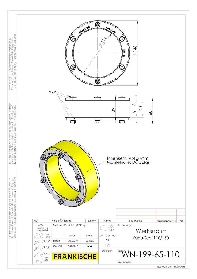 FRÄNKISCHE Mauerdurchführung  150mm Kabu-Seal 110/150 Pressringdichtung