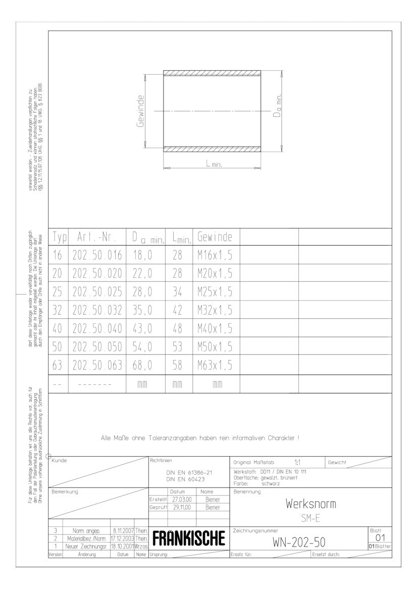 FRÄNKISCHE Stahl-Gewindemuffe Metall hfr SM-E 63 brüniert  63mm brün sw