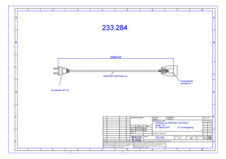 BACHMANN EURO-Verlängerung 2m 2x0,75qmm 233.284 2,5A ws IP20 Euro-Steck 0-70°C