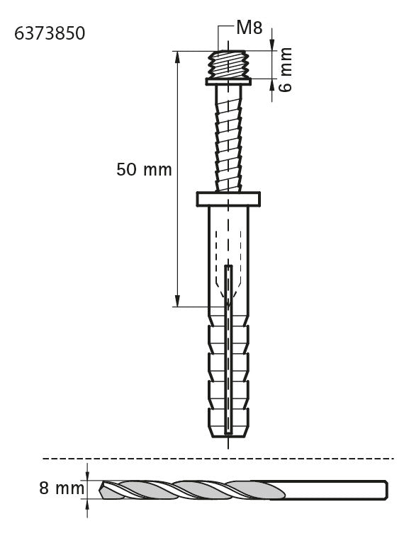 Walraven Schlagdübel mit Gewinde ev M8x50 inkl. vormont. Dübel aus PA grau | 6373850
