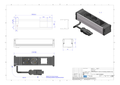 BACHMANN Steckdosenleiste 2/1f sw 0,1m CONI 912.003 35° IP20 1,5qmm