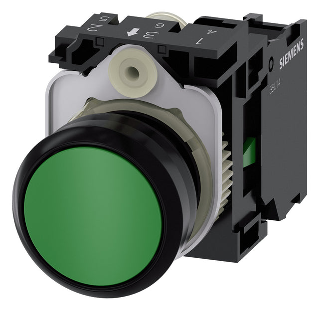 SIEMENS Drucktaster 1f gn rnd  22mm 1S 3SU1100-0AB40-1BA0 29,45x10,4mm IP67K