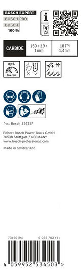 BOSCH-EW Säbelsägeblatt 150mm Stahl RBE- 1ER S 922 EHM