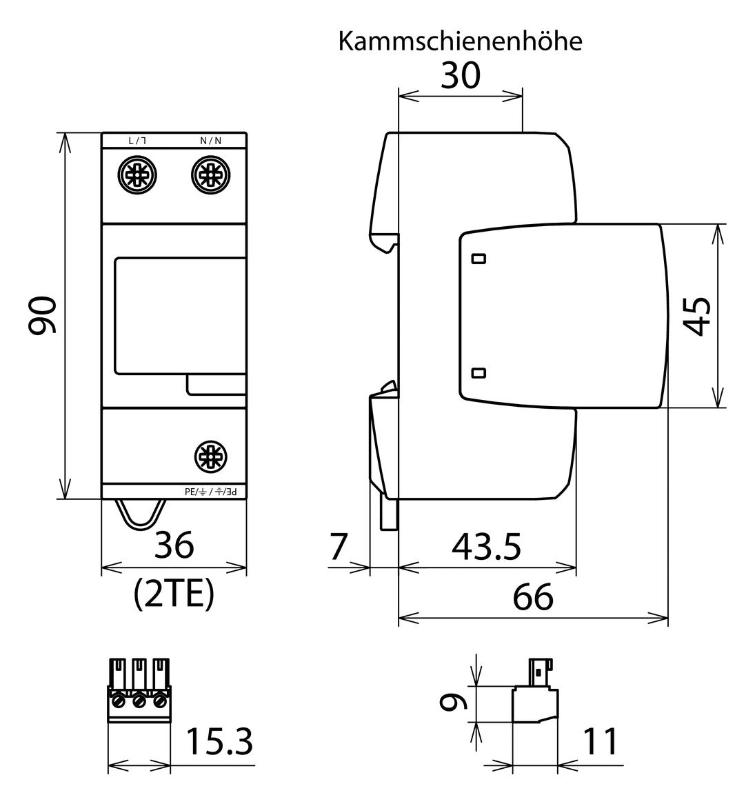 DEHN SE Kombi-Ableiter TS35 2p 230VAC DV M2 TN 255 FM 1,5kV Fernsign 2TE TS35