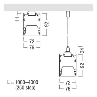 ZUMTOBEL Kabelkanal si Alu L2250mm B76mm SLN2-C MSC L2250 SR H92mm