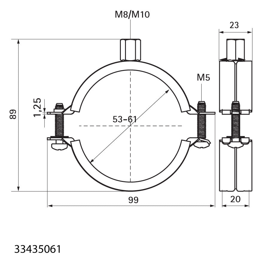 Walraven Rohrschelle 2S ev epdm 53-61mm M8/10 Zweischraubenrohrschelle | 33435061