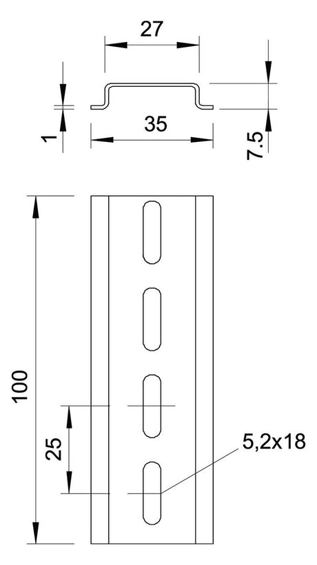 BETTERMANN Tragschiene ST 35/7,5mm 2069 2M GTPL L2000mm