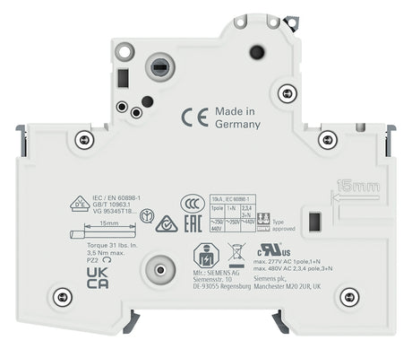 SIEMENS Leitungsschutzschalter UC B 16A 5SY4116-6 1p 400V 1TE 50Hz IP20