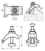 WALRAVEN Strut Trägerklammer Schwerlast fverz. 72x52x80 bis Flanschstärke 35 mm