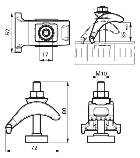 WALRAVEN Strut Trägerklammer Schwerlast fverz. 72x52x80 bis Flanschstärke 35 mm