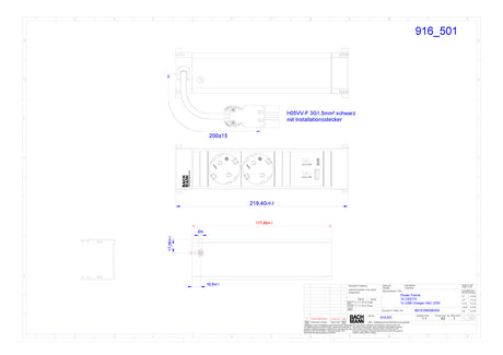BACHMANN Steckdosenleiste 2f alu 2xUSB 916.501 0,2m 35° IP20 1,5qmm