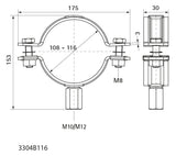 Walraven Schwerlastschelle HD500 schwarz 108-116 mm M10/M12 Zweischraubenschelle | 3304B116