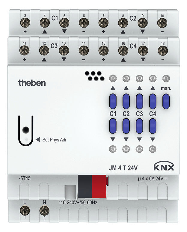 THEBEN Jalousieaktor KNX REG 4f 1Eing 6A JM 4 T 24V KNX Handbedien Schalten