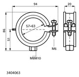 WALRAVEN Rohrschelle BISMAT 2000 Silikon 57-63 mm ev M8/M10 Einschraubenschelle