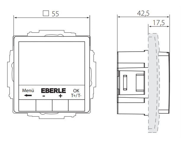 EBERLE Raumthermostat 230V 10A Schließer UTE 4100-R-RAL9010-G-55 IP30 m.Display