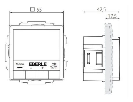 EBERLE Raumthermostat 230V 10A Schließer UTE 4100-R-RAL9010-G-55 IP30 m.Display