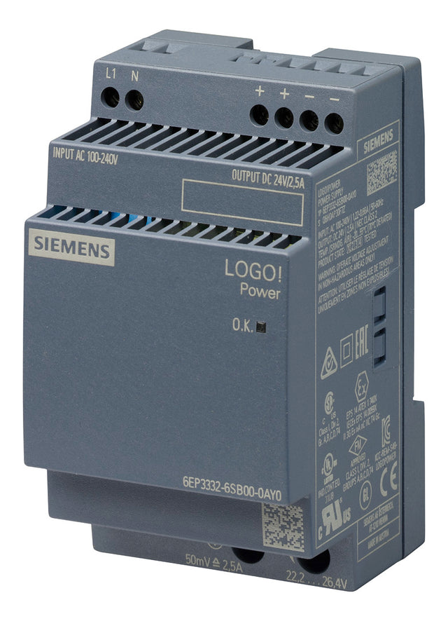SIEMENS Gleichstromversorgung REG 24V LOGO! 6EP3332-6SB00-0AY0 60W 240VAC