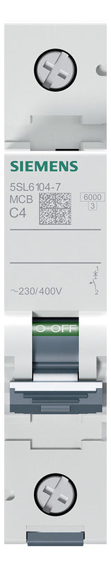 SIEMENS Leitungsschutzschalter UC C 4A 5SL6104-7 1p 400V 1TE 50Hz IP20