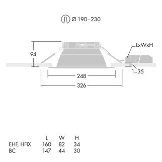 THORN LED-Einbaustrahler 16,3W Konv 1LED CETUS3 L 2000-840 EHF RWH ws 4000K ws