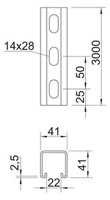 BETTERMANN C-Profilschiene ST 22mm MS4141PP3000FS 3000x41x41mm D2,5mm