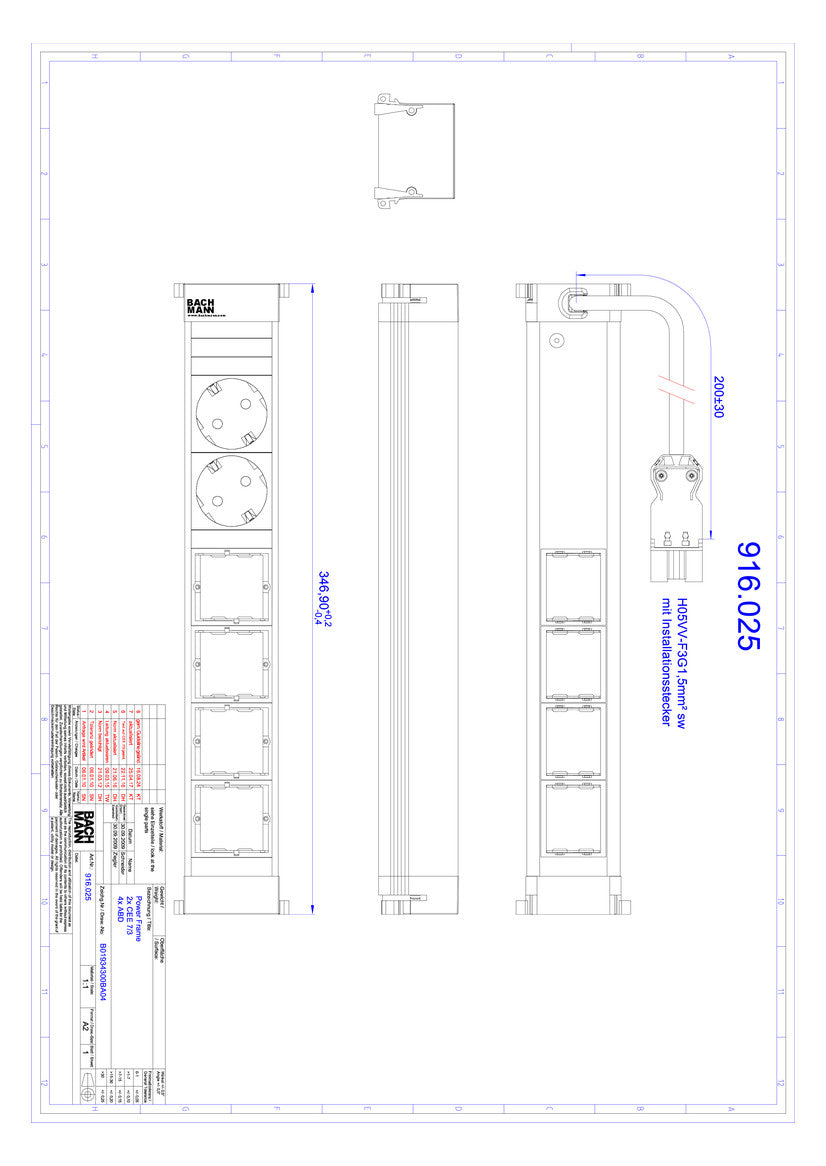 BACHMANN Steckdosenleiste 2/4f sw 0,1m 916.025 35° IP20