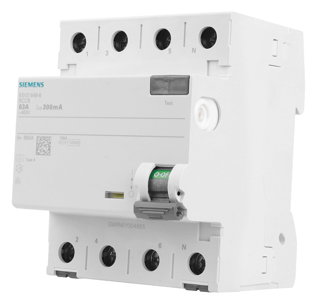 SIEMENS FI-Schutzschalter A 4p 440V 63A 5SV3646-6 0,3A 4TE REG 10kA 1kA/stoß