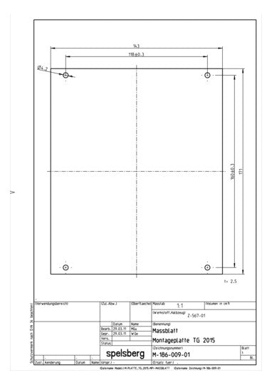 SPELSBERG Montageplatte Verteiler Kst TG MPI-2015 unbeh 143x171mm Lochung