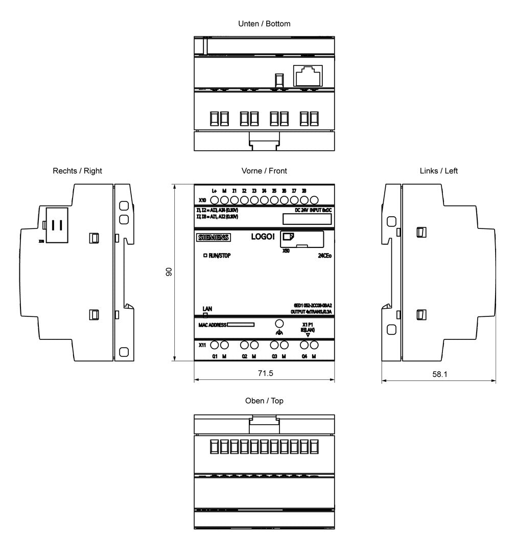 SIEMENS SPS-Steuerung modular 8digiEing LOGO! 6ED1052-2CC08-0BA2 20,4-28,8VDC