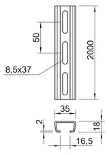 BETTERMANN C-Profilschiene ST 16,5mm AMS3518P2000FS 2000x35x18mm D2mm