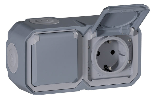 LEGRAND Steckdose 2f gr mt AP m.BS IP44 Legrand 069742L