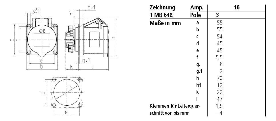 MENNEKES CEE-Anbausteckdose 3p 16A 6h 1619 230V/bl IP44 schraubl.Kl ger Kst