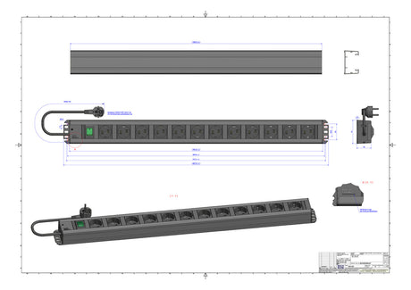 BACHMANN Steckdosenleiste 12f gr 2m 90° 300.005 m.Ein/Aus IP20 1,5qmm