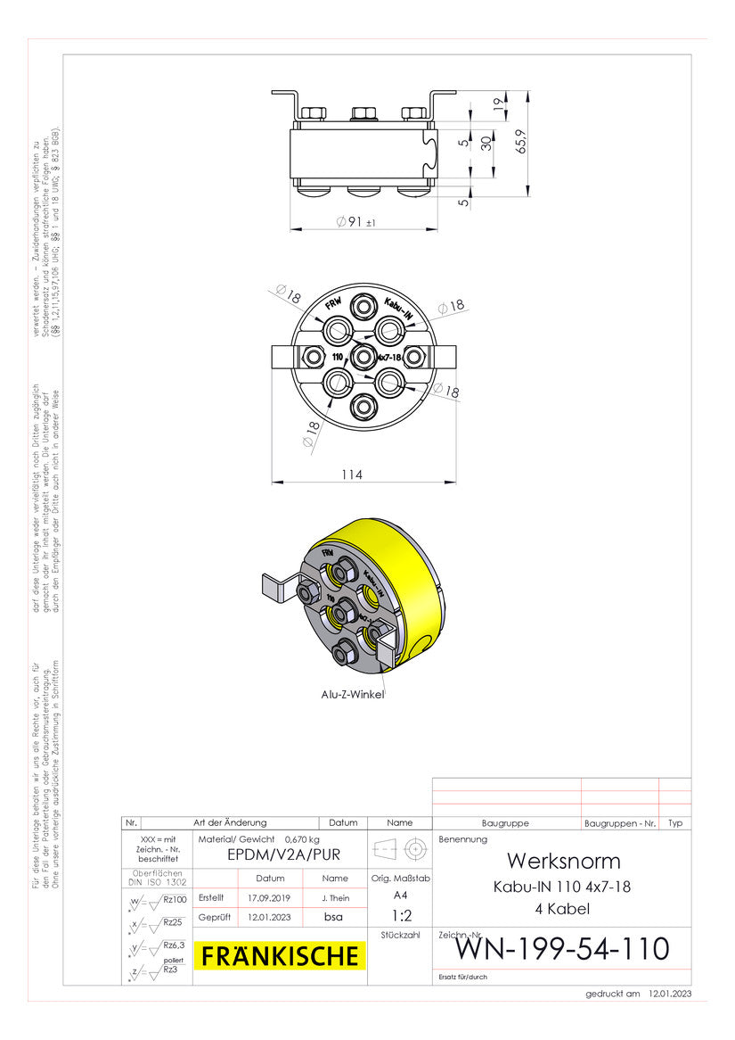FRÄNKISCHE Mauerdurchführung  92-94mm Kabu-IN 110 4x7-18 Pressringdichtung