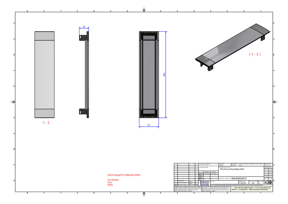 BACHMANN Cover alu Ersatzteil 915.504