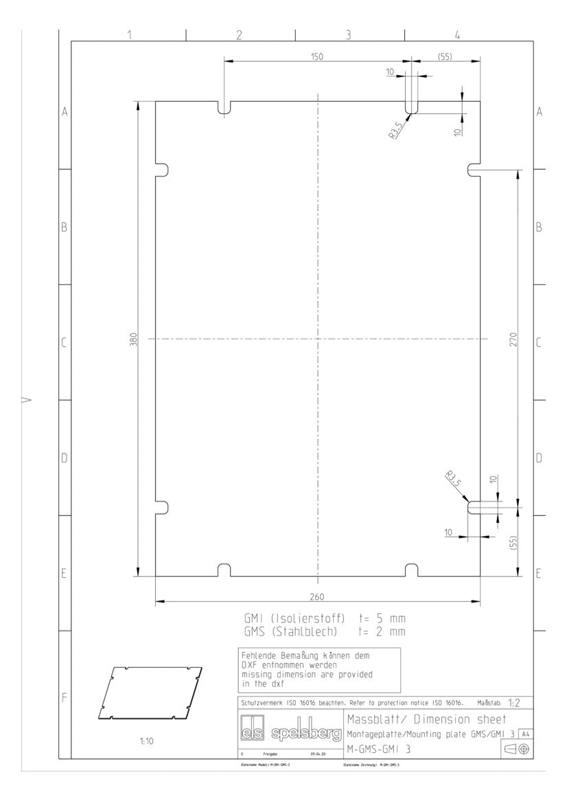 SPELSBERG Montageplatte Verteiler ST GMS 3 lack 260x380mm Lochung