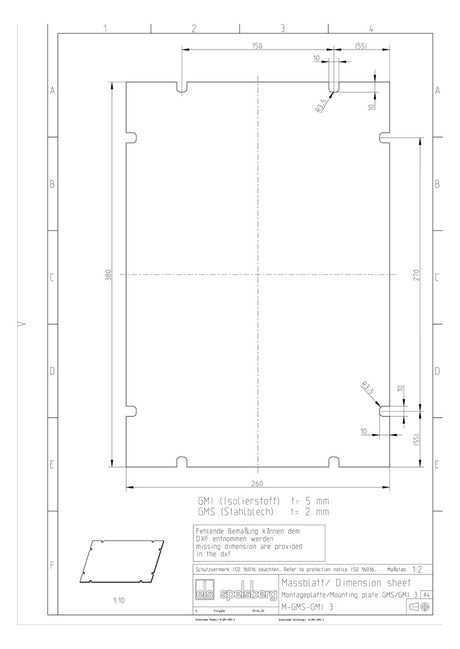 SPELSBERG Montageplatte Verteiler ST GMS 3 lack 260x380mm Lochung
