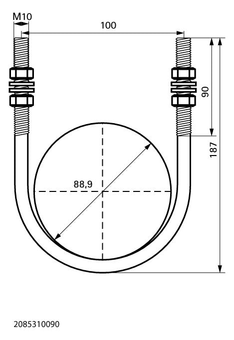 Walraven Rundstahlbügel lang ev 3 Zoll 88,9 mm M10 inkl. 4x Muttern/U-Scheiben | 2085310090